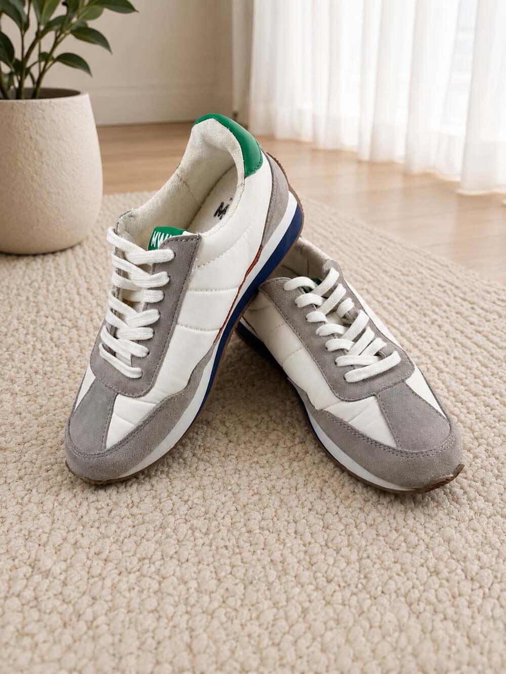 Madewell League Colorblock Leather Suede Sneakers Gray White Green Women 6.5